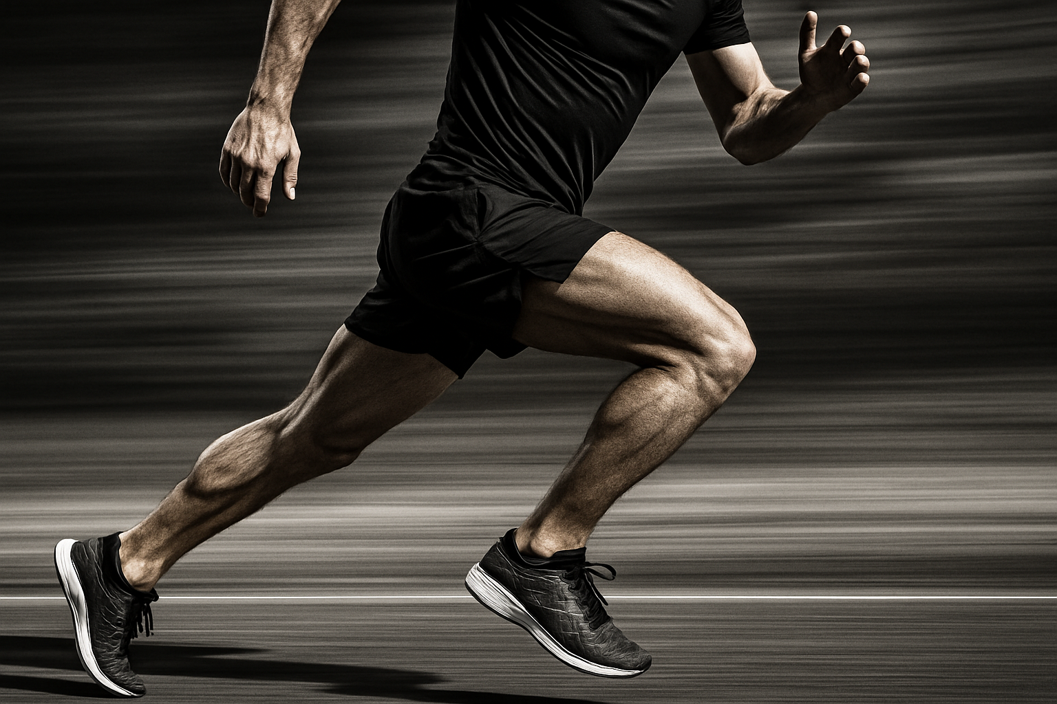 generate a close up image of a guy running. dont need a face just the mid to lower body